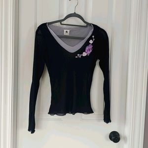 Lavender and black mesh top